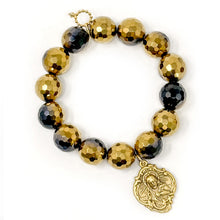 Faceted Starry Night Agate with Gold Sacred Heart and St. Therese