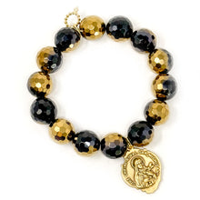 Faceted Starry Night Agate with Gold Sacred Heart and St. Therese