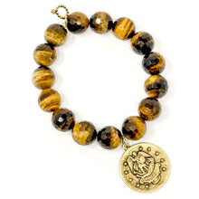 Faceted Tiger Eye with Large Gold St. Michael Shield of Protection