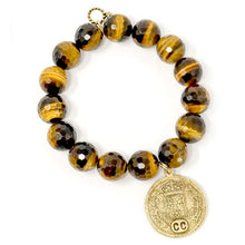 Faceted Tiger Eye with Large Gold St. Michael Shield of Protection