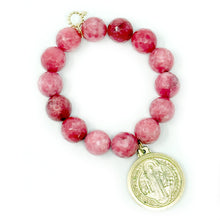 Faceted Strawberry Agate with Large Gold St. Benedict