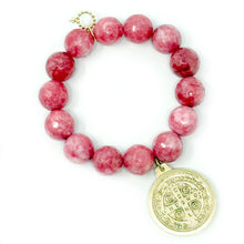 Faceted Strawberry Agate with Large Gold St. Benedict
