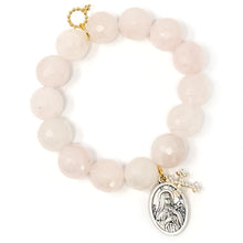 Faceted Rose Quartz with St. Therese and Pave Cross