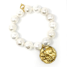 Faceted White Mother of Pearl with Gold Scalloped St. Anthony
