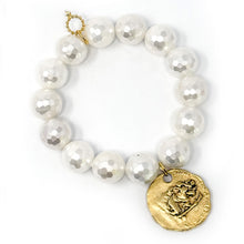 Faceted White Mother of Pearl with Gold Scalloped St. Anthony