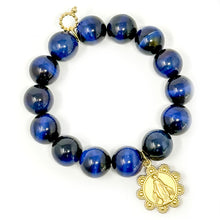 Midnight Tiger Eye with Gold Scalloped Blessed Mother