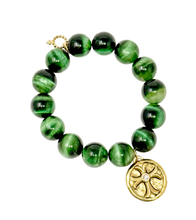 Evergreen Tiger Eye with Gold Crystal Cross