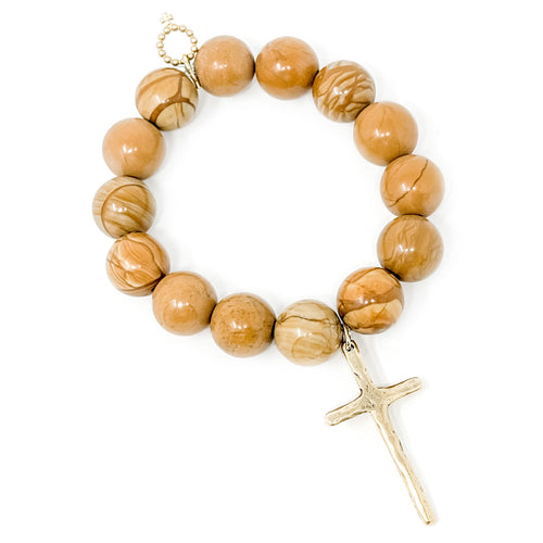 Wood Jasper with Gold Rustic Cross