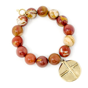 Mookaite with Matte Gold Cross & Heart