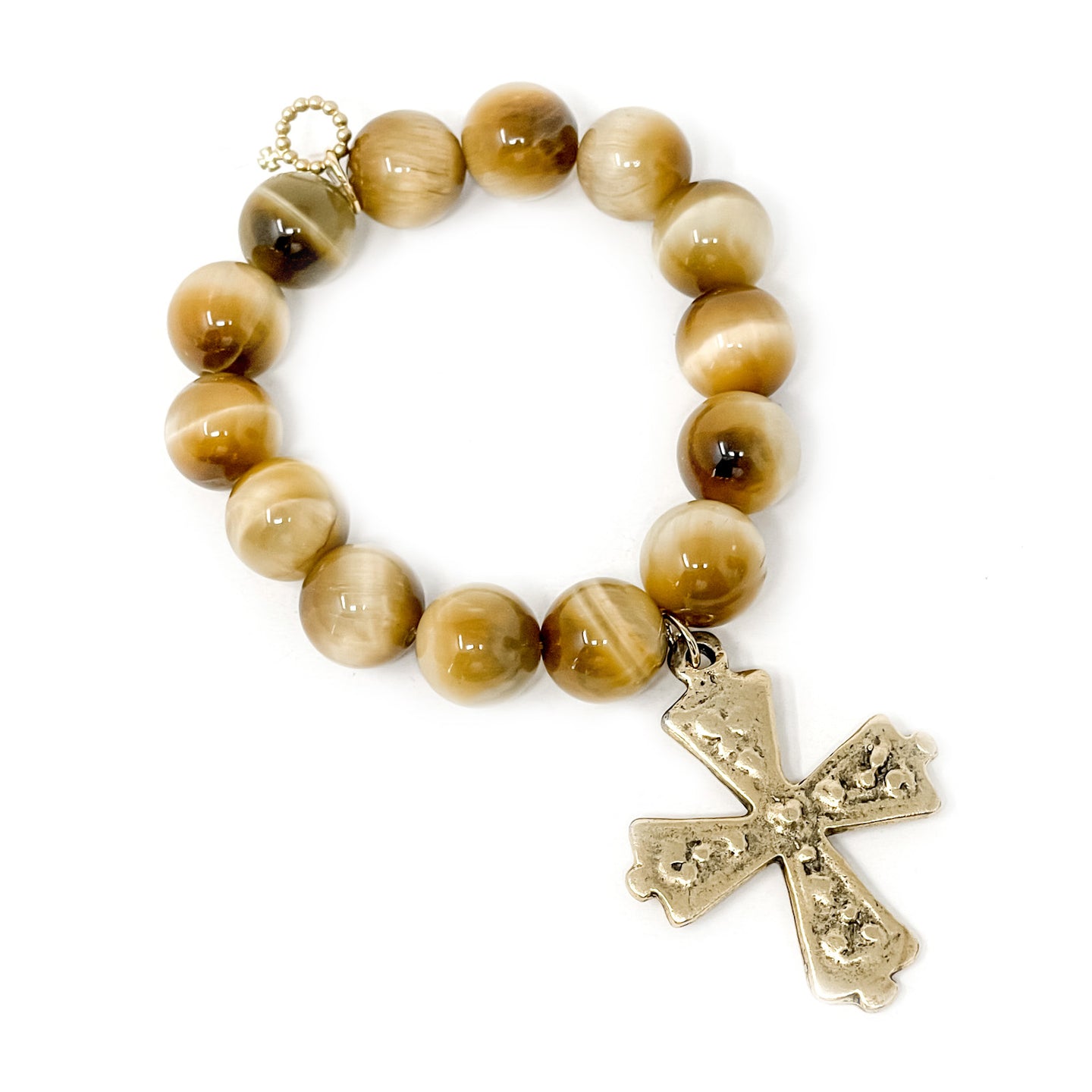 Sunkissed Tiger Eye with Large Gold Dotted Cross