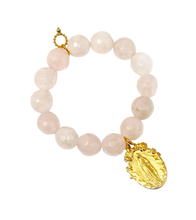 Faceted Rose Quartz with Matte Gold Floral Blessed Mother