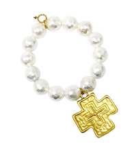 Faceted White Mother of Pearl with Large Matte Gold Cross