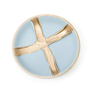 Hand Painted Powder Blue Treasure Dish with Gold Cross
