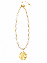 18" Pearl and Hematite Necklace with Gold Lord's Prayer