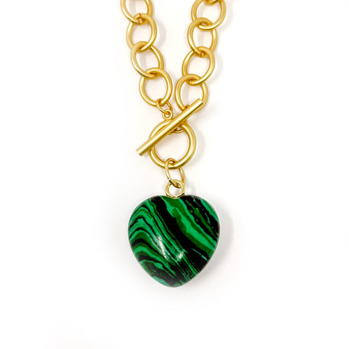 Heart & Soul Malachite Agate Heart with Circle Loop Toggle Necklace