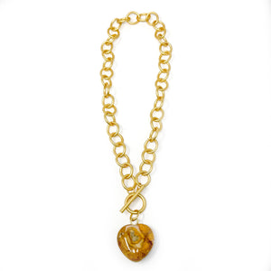 Heart & Soul Desert Sand Agate Heart with Circle Loop Toggle Necklace