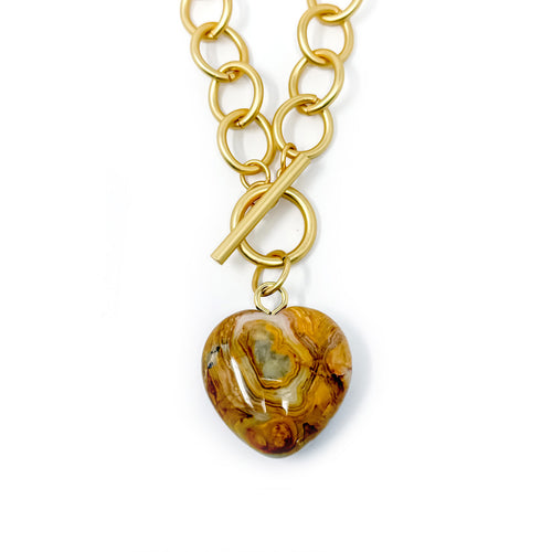 Heart & Soul Desert Sand Agate Heart with Circle Loop Toggle Necklace