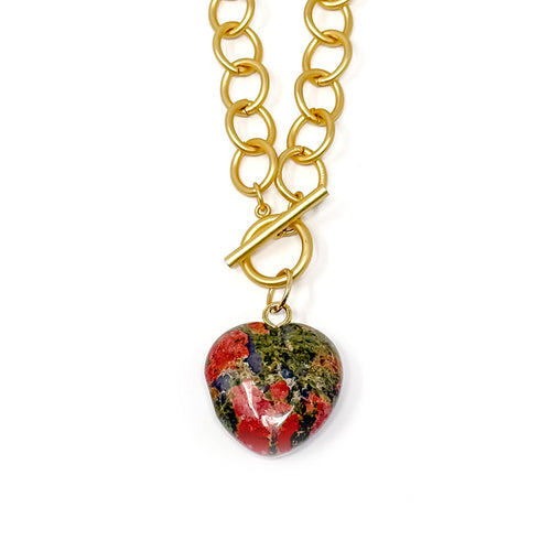 Heart & Soul Unakite with Circle Loop Toggle Necklace