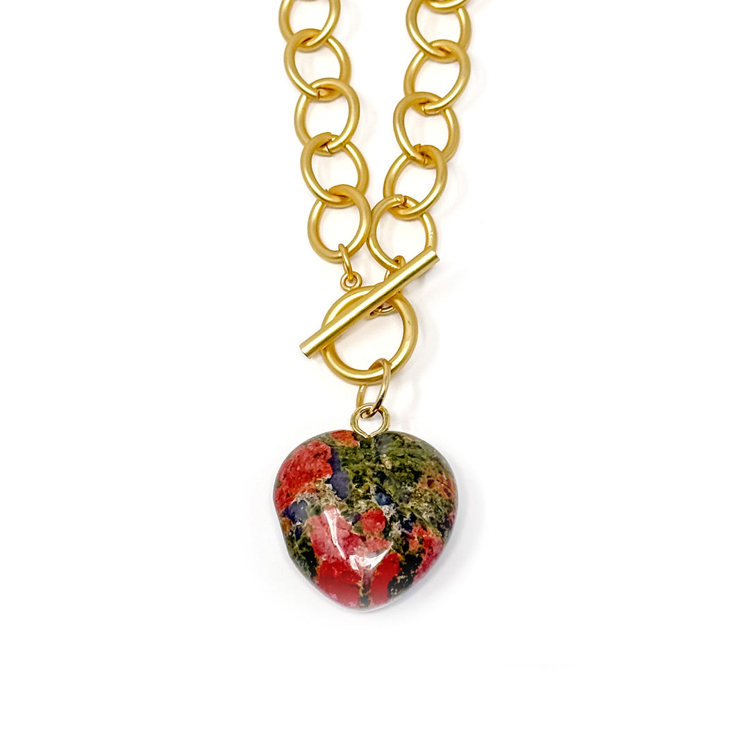 Heart & Soul Unakite with Circle Loop Toggle Necklace