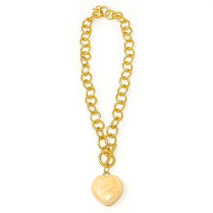 Heart & Soul Honeysuckle Agate Heart with Circle Loop Toggle Necklace