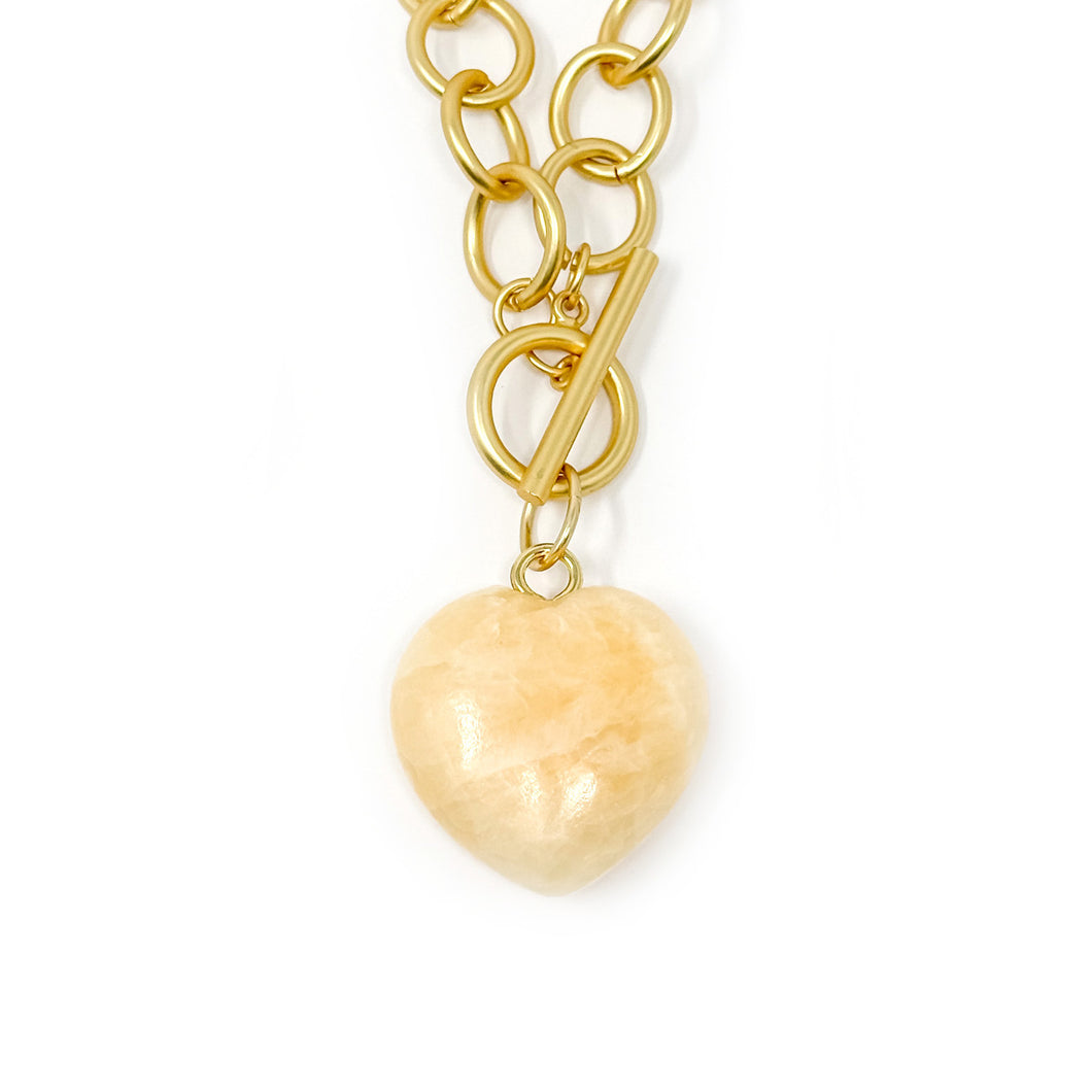 Heart & Soul Honeysuckle Agate Heart with Circle Loop Toggle Necklace