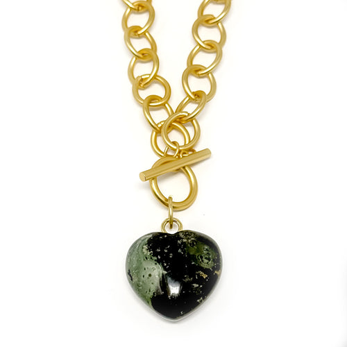 Heart & Soul Forest Jasper Heart with Circle Loop Toggle Necklace