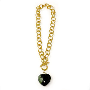 Heart & Soul Forest Jasper Heart with Circle Loop Toggle Necklace