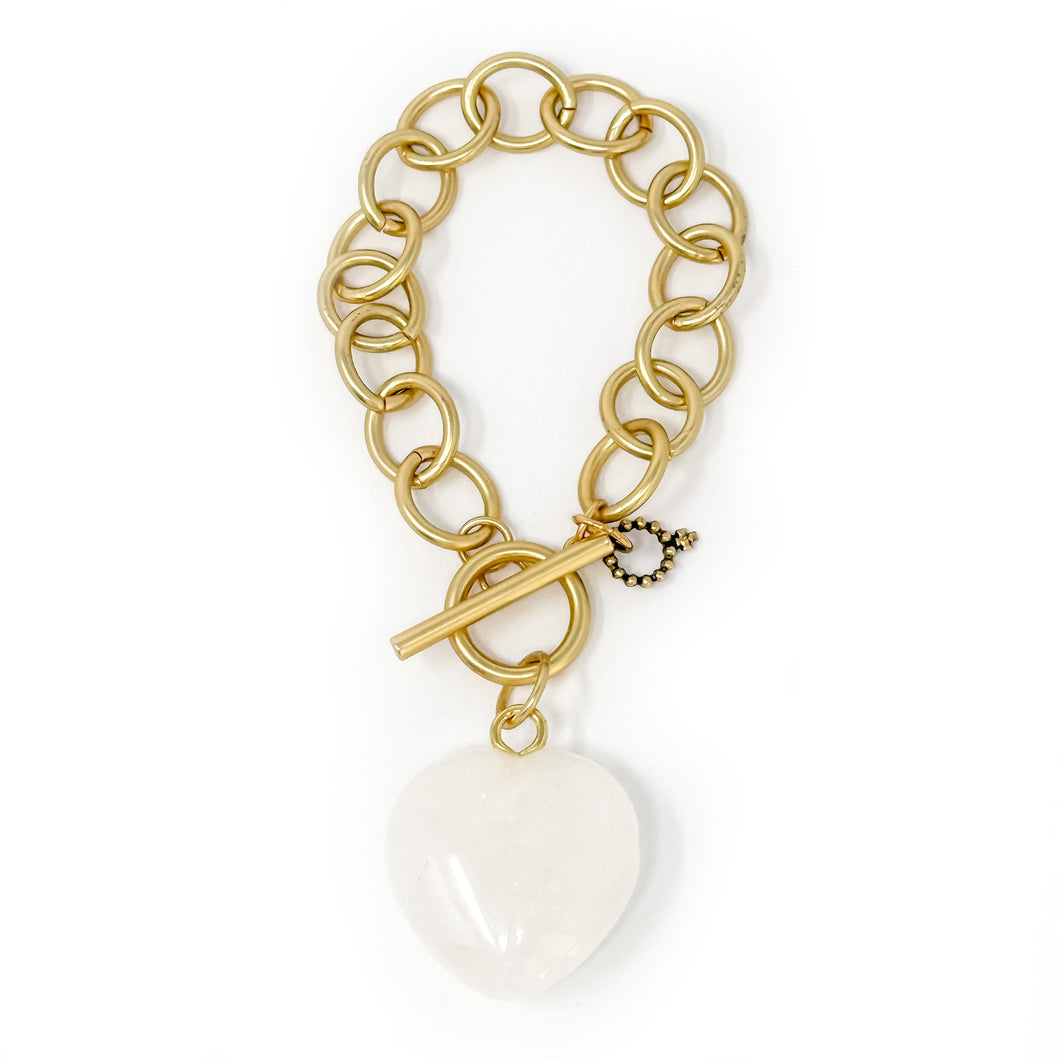 Heart & Soul White Jade Heart with Circle Loop Bracelet