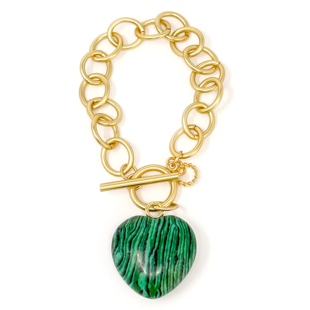 Heart & Soul Malachite Agate Heart with Circle Loop Bracelet