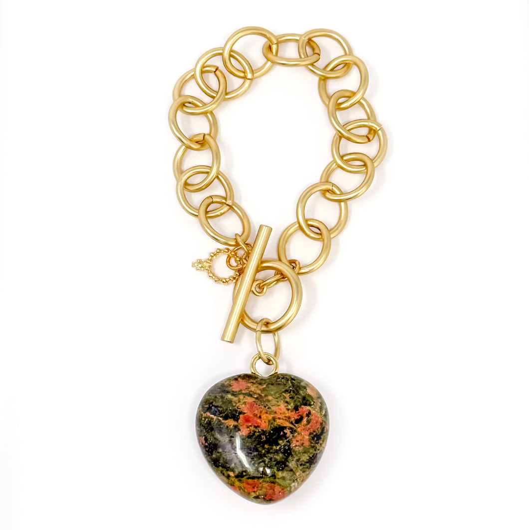 Heart & Soul Unakite Heart with Circle Loop Bracelet