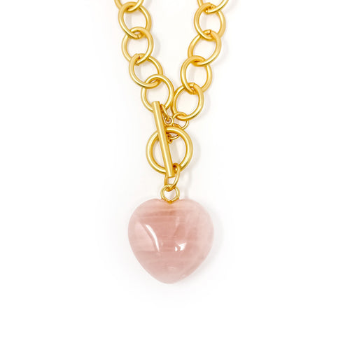 Heart & Soul Rose Quartz with Circle Loop Toggle Necklace