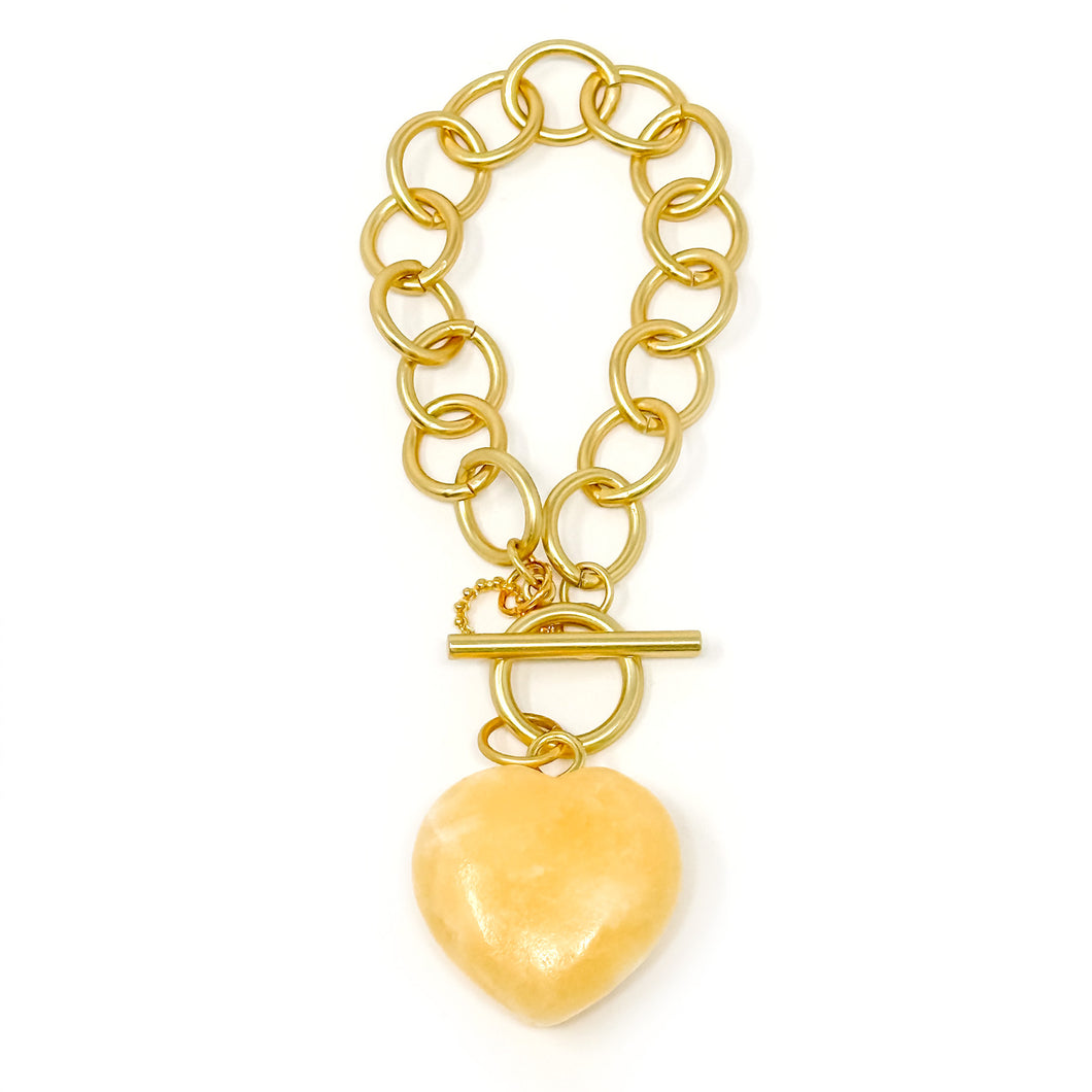 Heart & Soul Honeysuckle Agate Heart with Circle Loop Bracelet