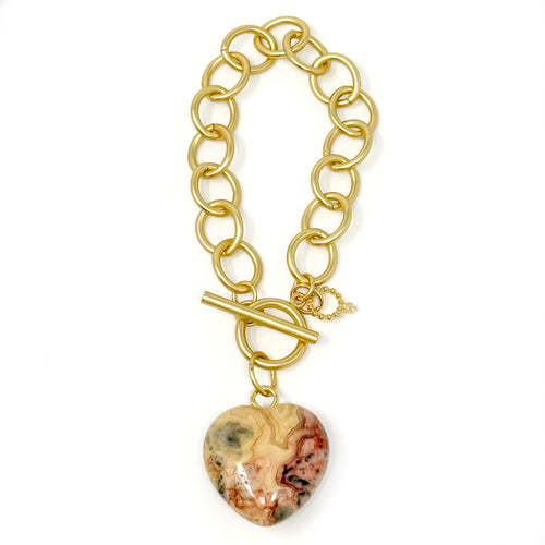 Heart & Soul Desert Sand Agate Heart on Circle Loop Bracelet