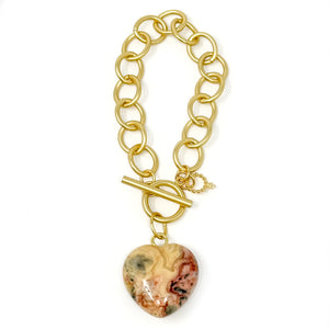 Heart & Soul Desert Sand Agate Heart on Circle Loop Bracelet