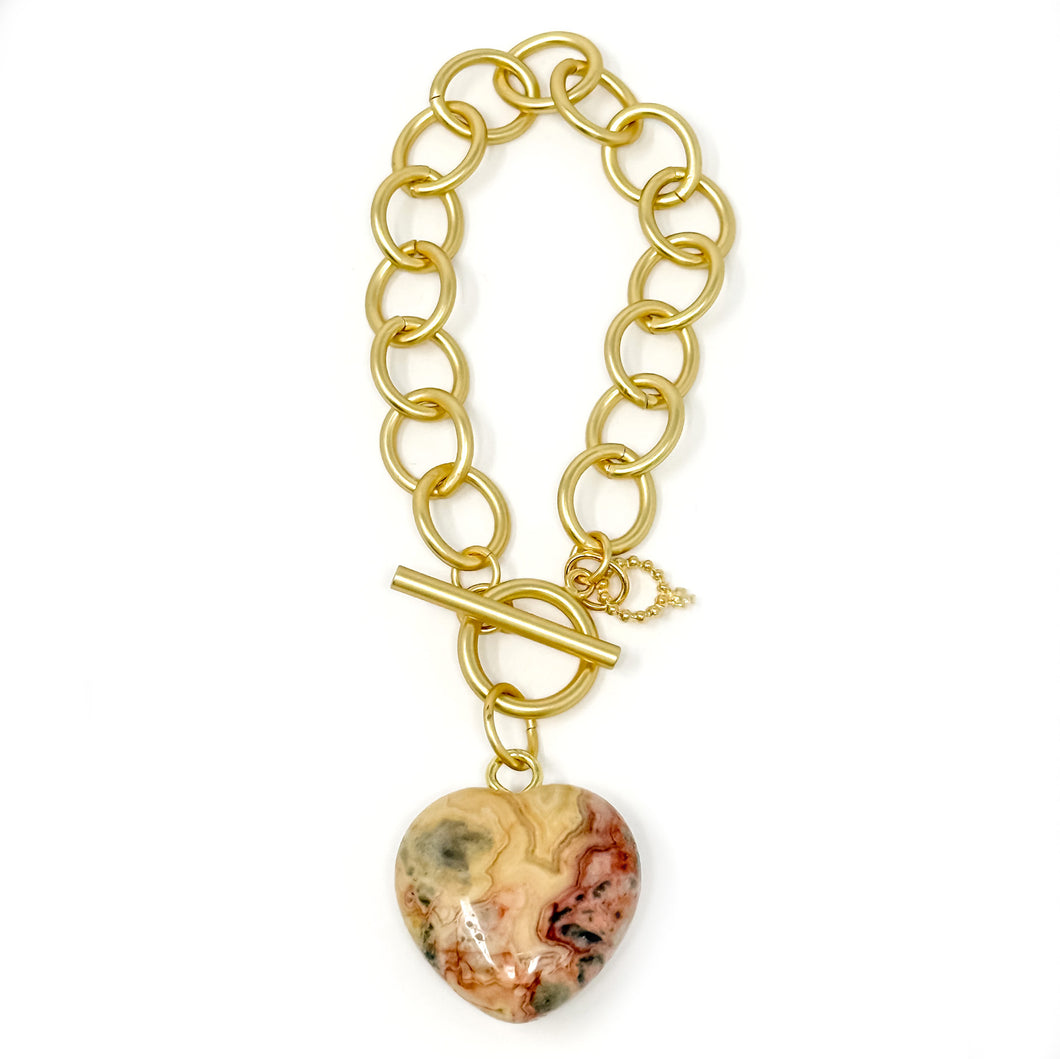 Heart & Soul Desert Sand Agate Heart on Circle Loop Bracelet