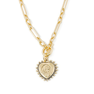 Modern Paperclip Toggle Necklace featuring Gold Blessed Mother Heart