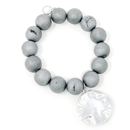 Matte Grey Druzy Agate with Silver Lord's Prayer