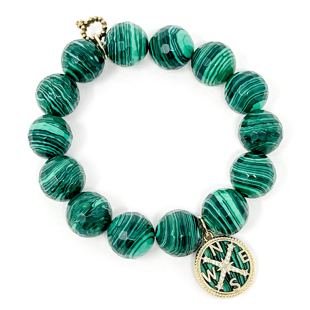 Faceted Malachite Agate with Malachite and Pave Compass