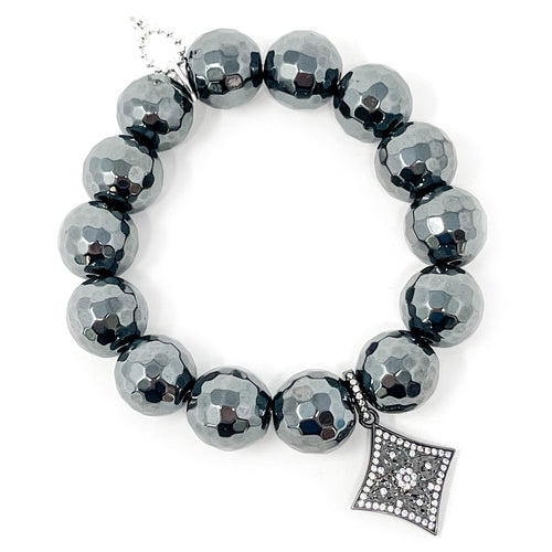 Faceted Gunmetal Hematite with Pave Diamond