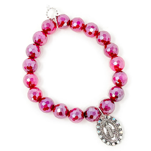 10mm Faceted Sugar Plum Agate with Crystal Surround St. Benedict