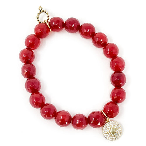 10mm Faceted Red Jade with Circle Pave Star