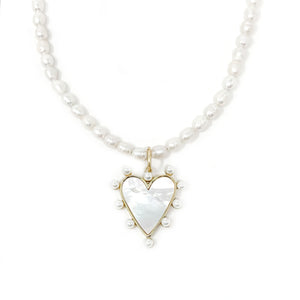 16" Seed Pearl Necklace with Pearl Surround Mother of Pearl Heart