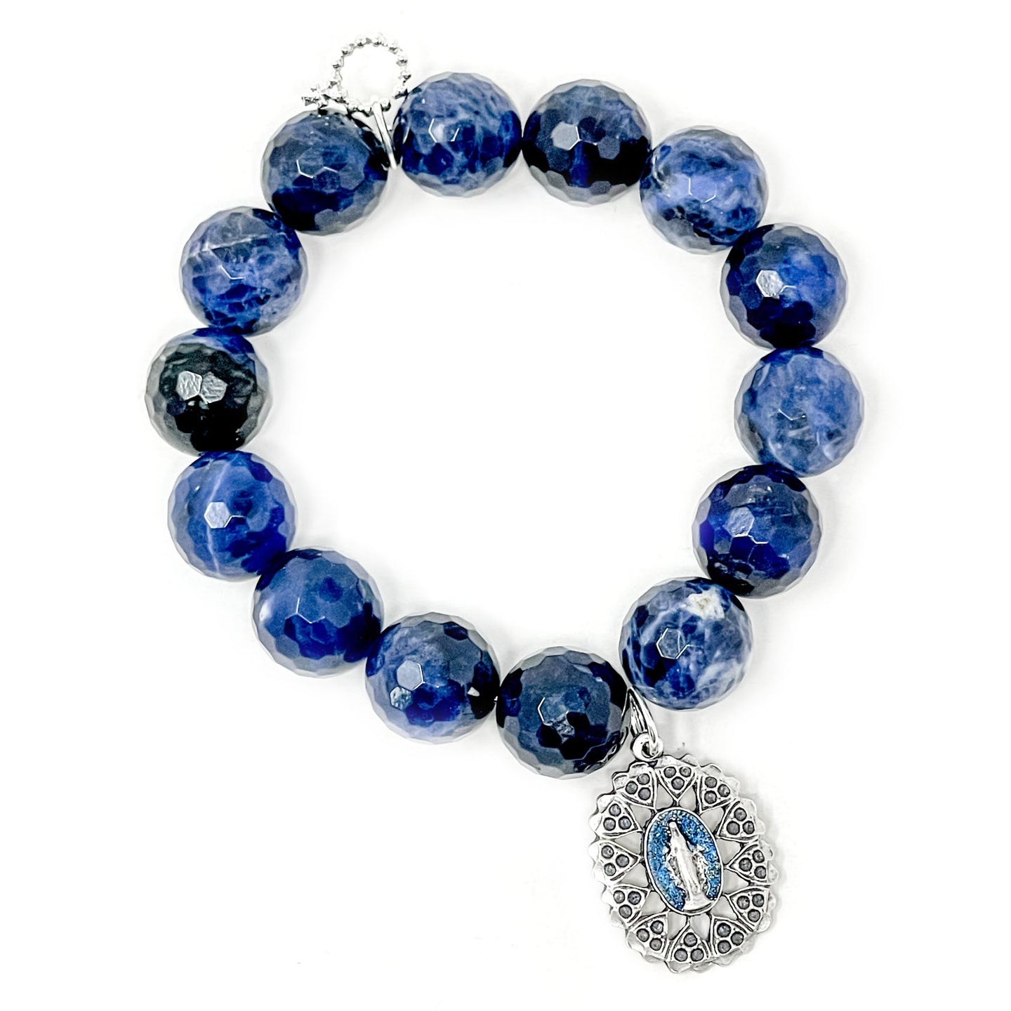 Faceted Dumortierite with Silver Ornate Blessed Mother