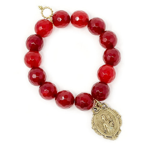 Faceted Ruby Red Jade with Ribbon Top Queen of Heaven