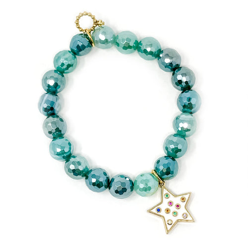 Faceted Iridescent Holly Agate with White Enameled Sparkle Star