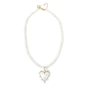 16" Seed Pearl Necklace with Pearl Surround Mother of Pearl Heart