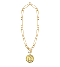 Heirloom Modern Paperclip Necklace with Round Blessed Mother