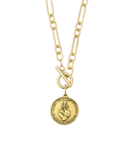 Heirloom Modern Paperclip Necklace with Round Blessed Mother