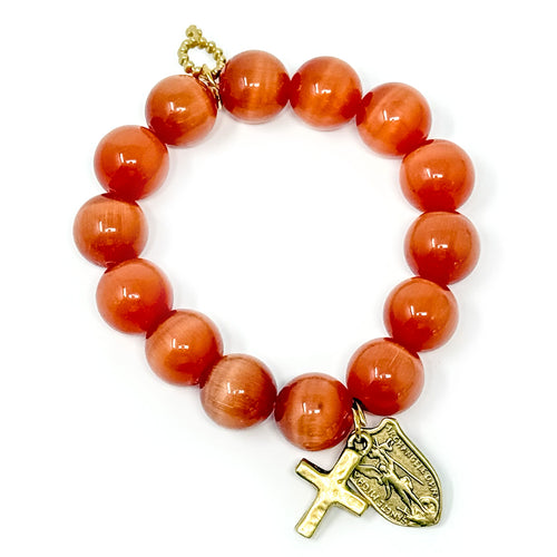 Cinnamon Calcite with Gold St. Micheal and Cross