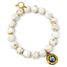 10mm Faceted Cream Mosaic Agate with Grey Crystal Droplet
